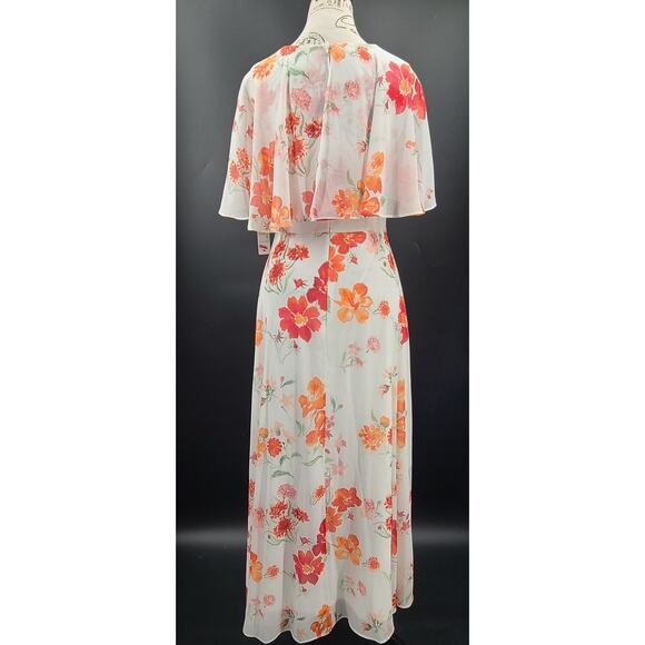 Calvin Klein floral Flutter sleeve Maxi dress white floral Sz 2 Feminine modest - Picture 4 of 12